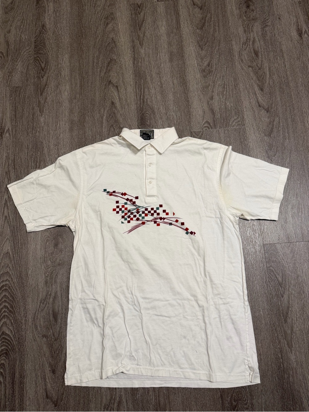 Vintage Sansabelt Sport Graphic Sport Polo L  Cutaway Collar Single Stitch